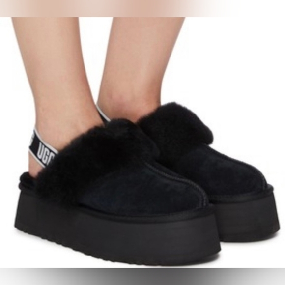 UGG Shoes - UGG Black Fluffy Platform Slides
